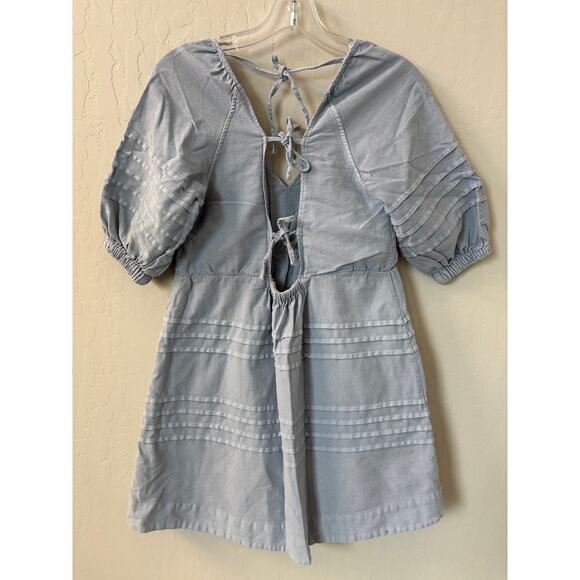 7 For All Mankind Sz S Denim Chambray Tie-Back‎ Babydoll Mini Puff Sleeve Dress - Picture 11 of 11